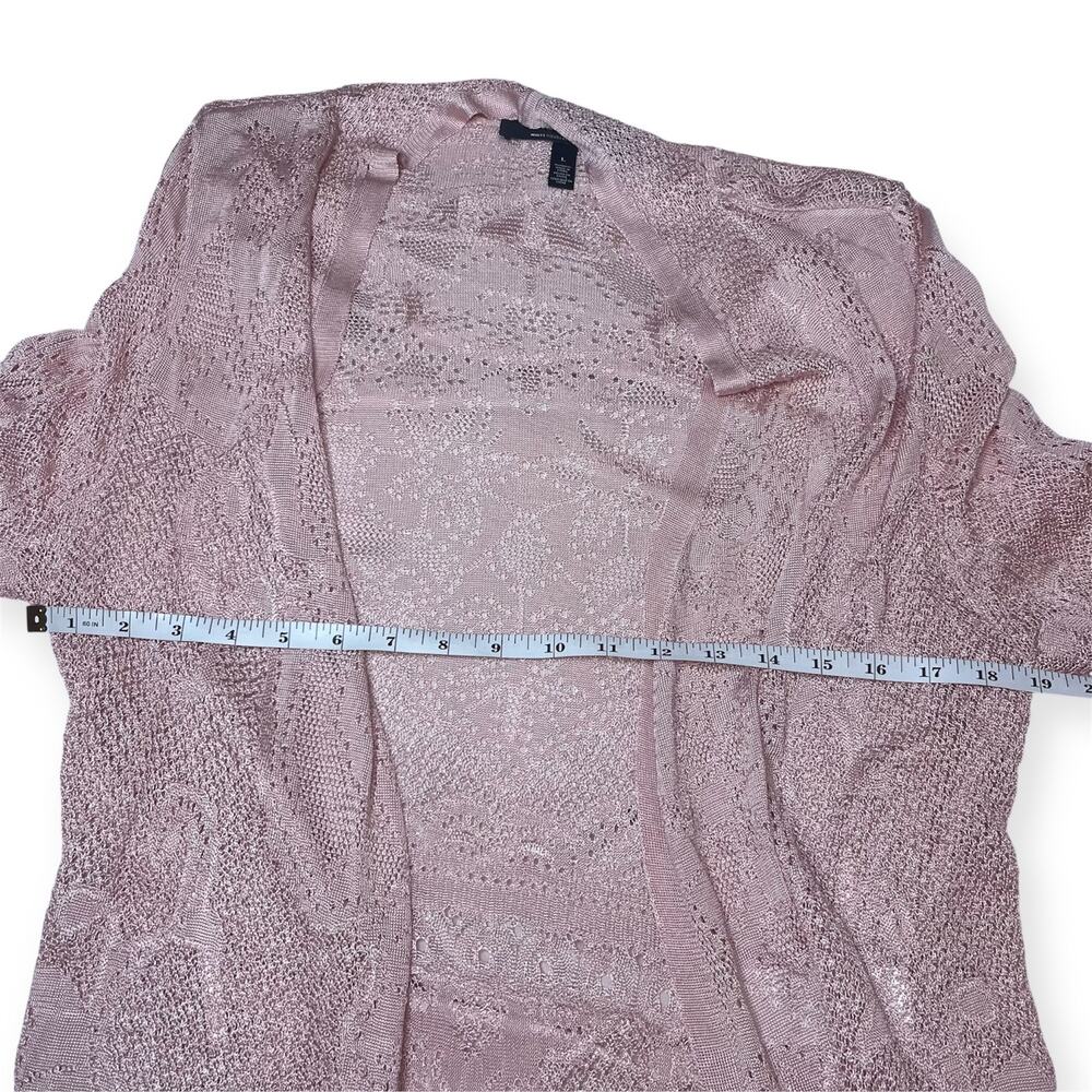 White House Black Market Pink Open Knit Cardigan  Drape Front Lightweight Sz L - Picture 6 of 7